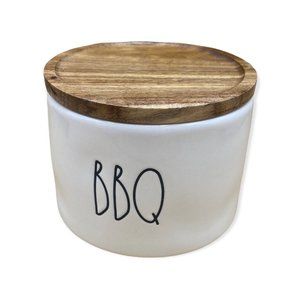 Rae Dunn Magenta BBQ Rub Stackable Cellar Containers Ceramic Wood Lid